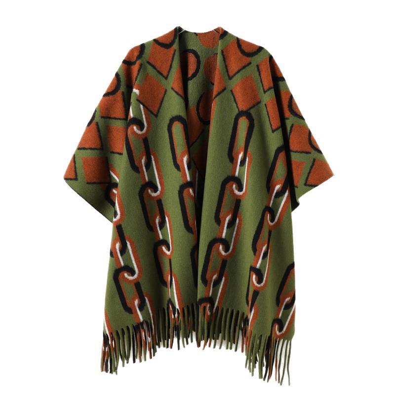 European And American Chain Retro Autumn And Winter Men'S And Women'S Double-Sided Shawl With Imitation Cashmere High-End Warm Fringed Scarf Cape