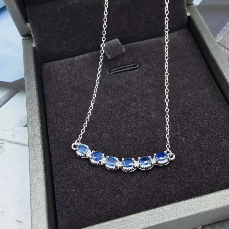 SACE GEMS S925 Sterling Silver Certified 3*4MM Natual Sapphire Pendant Necklaces for Womne Engagement Cocktail Party Fine Jewelry