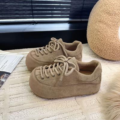 Mignon moche rétro gros quai plateforme chaussures pain pour femmes 2025 nouveau petite augmentation de hauteur bout rond lacets chaussures de skate décontractées
