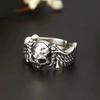 Retro Punk Teufel Engelsflügel Totenkopf Offen Verstellbarer Ring Hip Hop Trend Totenkopf Schmuck für Männer
