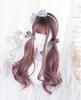 RyuuCos Lolita Wig, Long Hair, Curly, Wavy Hair, Blunt Bangs, Brown Pink Wig, Black Gradient Pink Brown, Natural Look, Harajuku Style, Cosplay, Heat
