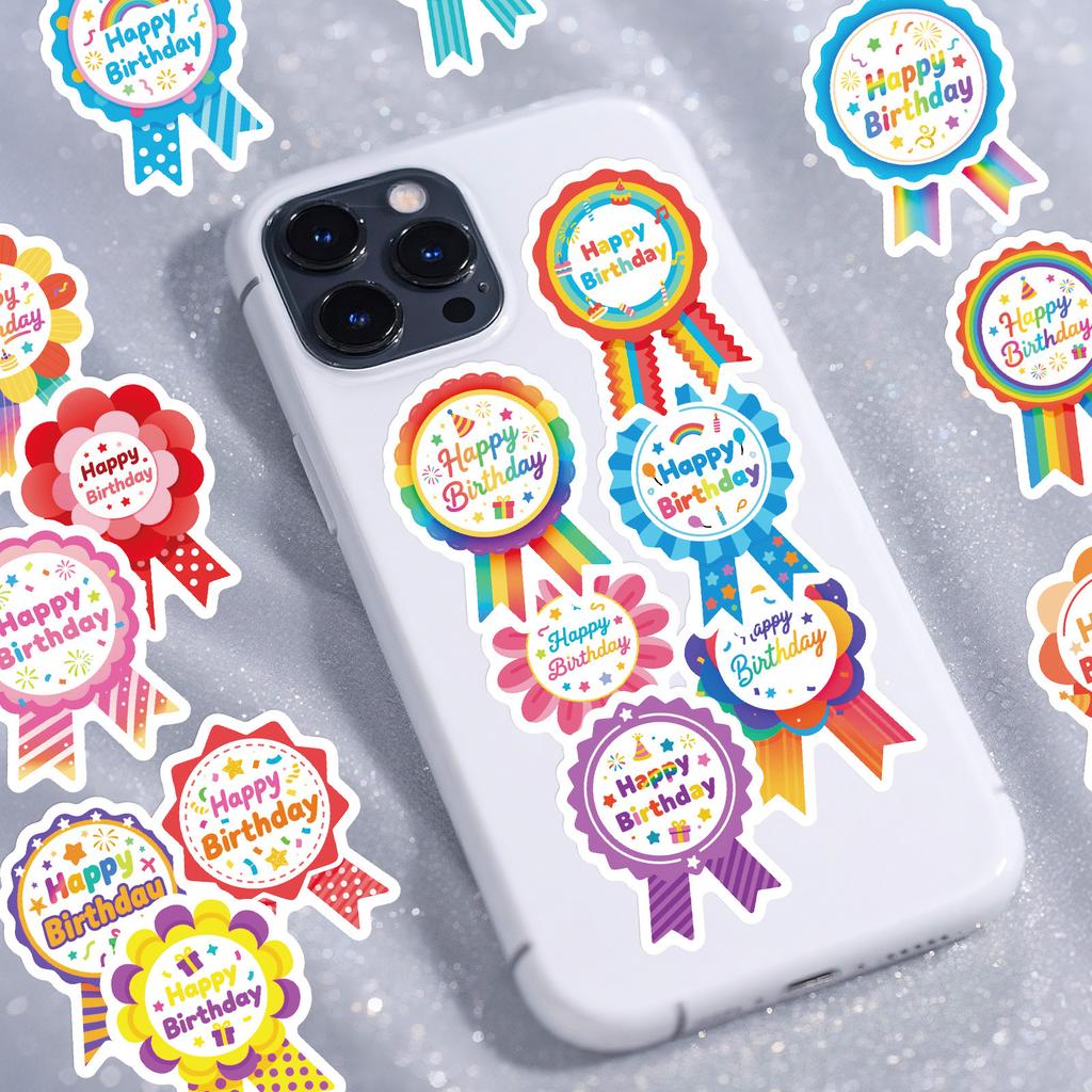 56/112 Pcs Happy Birthday Colorful Badge Stickers for Party Decor Reward Drawer, Desk School Supplies Fridge Suitcase Desk