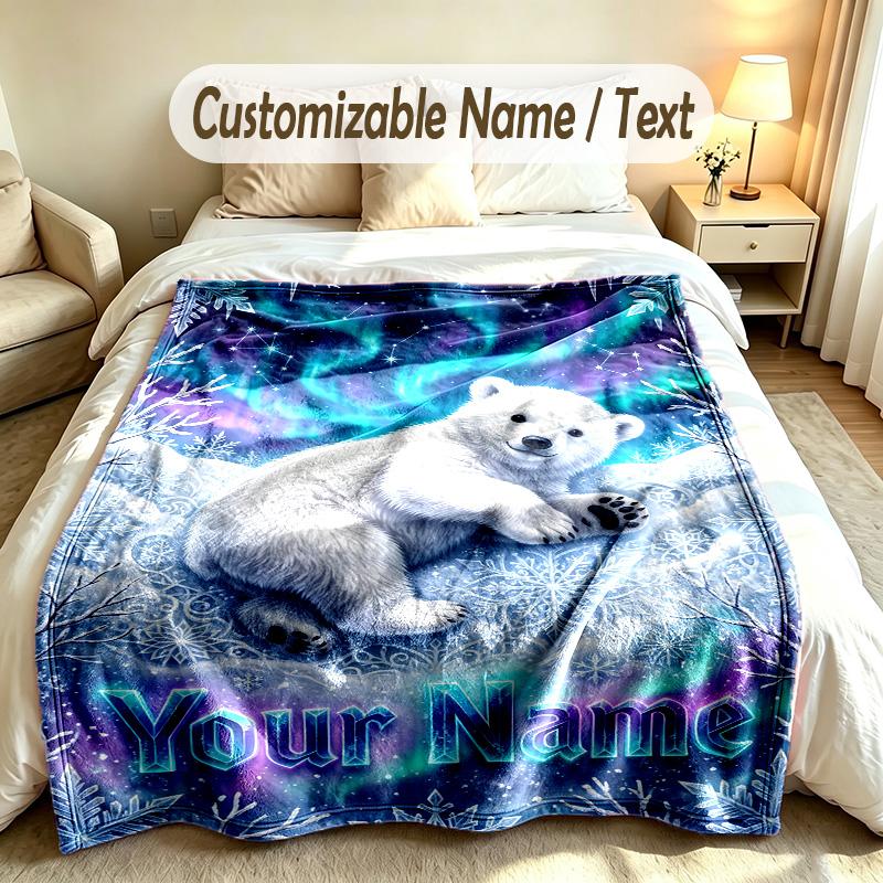 Teddy Bear Theme Custom Blanket Personalized Name & Text Customized Soft Warm Throw Blanket Home Decor