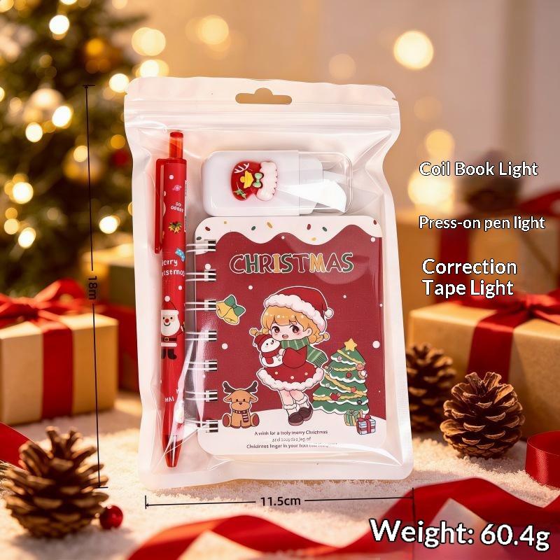 Christmas Stationery Set 3 In 1 Notebook Gel Pen Christmas Keychain Santa Snowflake Design Kids Gift
