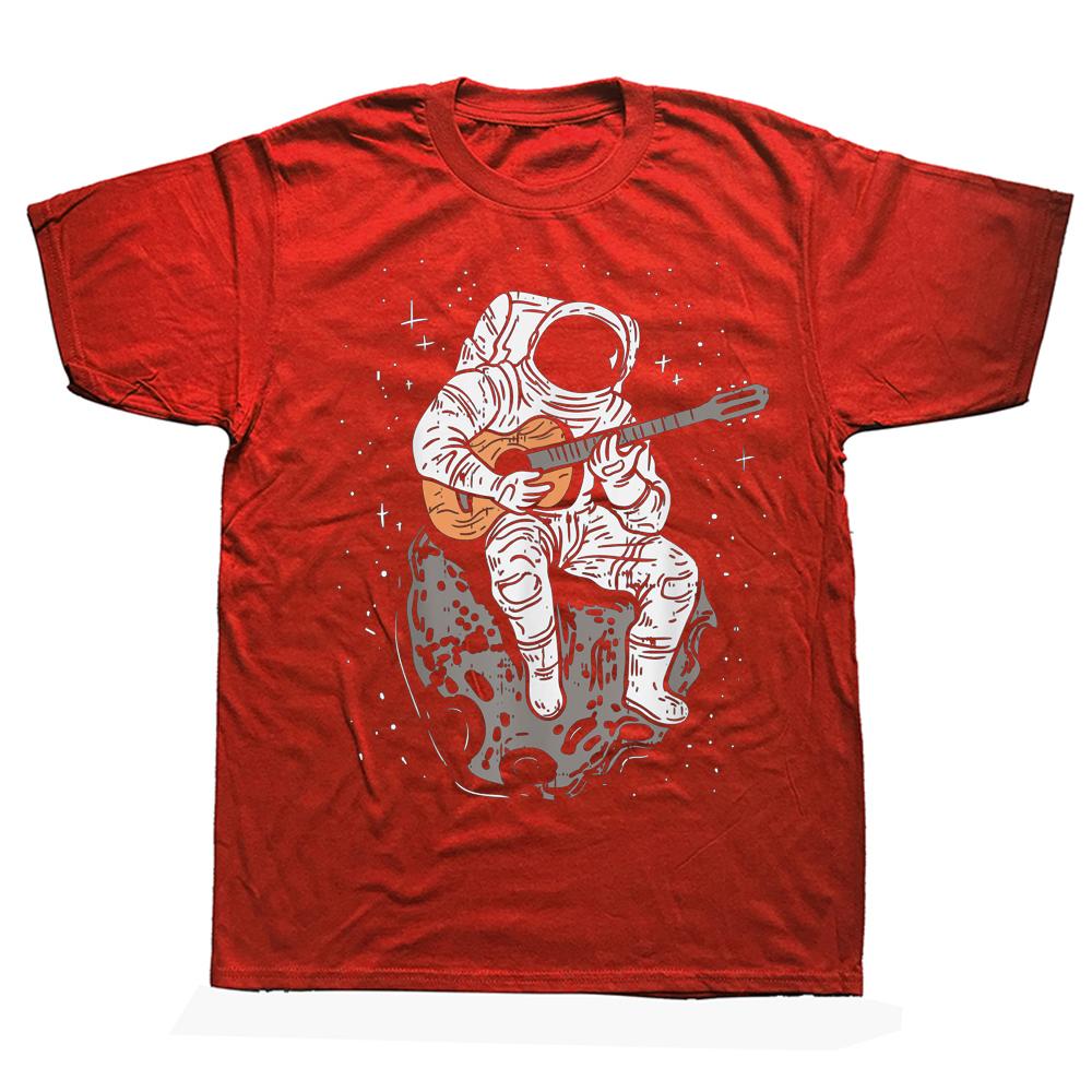 Funny Astronaut Playing Guitar Galaxy Guitarist T Shirts Graphic Cotton Streetwear Short Sleeve Birthday Gifts Summer T-shirt