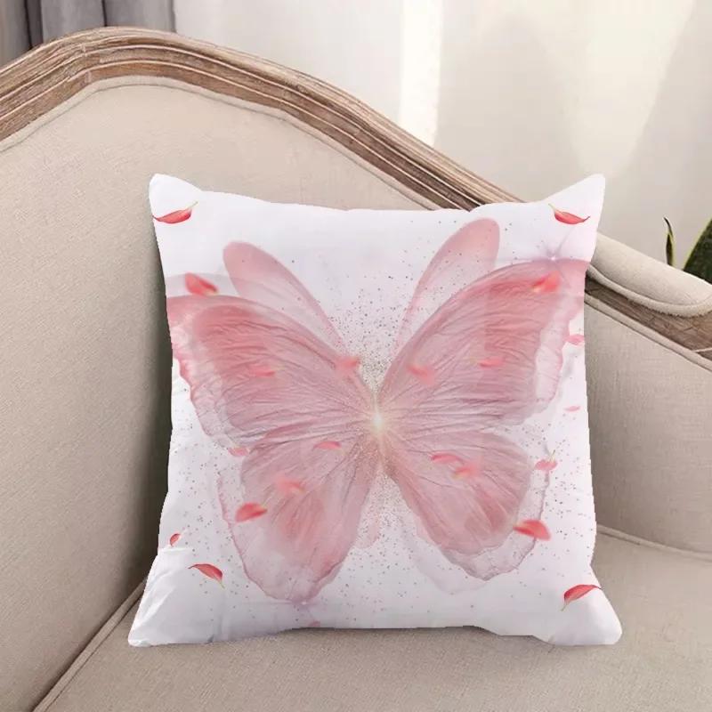 1 Stück Rosa Schmetterling Blume Polyester Kissenbezug Einseitiger Digitaldruck Heim Büro und Wohnzimmer Dekor Kissenbezüge