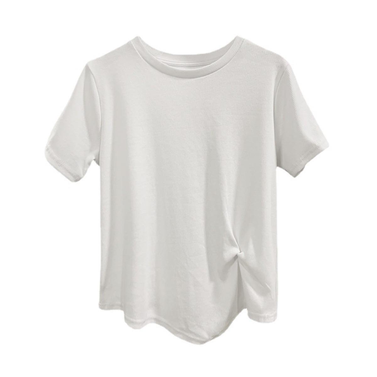 

Летняя футболка с круглым вырезом и короткими рукавами, плотная белая футболка, женская однотонная, нерегулярная, утягивающая, повседневная, универсальная one size белый
