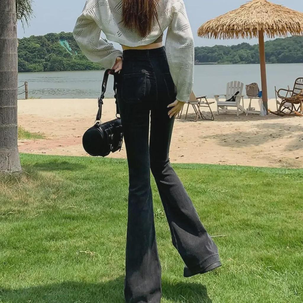 Amerikanische Retro High Waist Samt Schlagjeans für zierliche Frauen - Neu Herbst/Winter