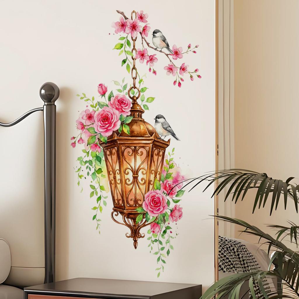 Watercolor Flower Chandelier Living Room Entryway Wall Decoration Sticker