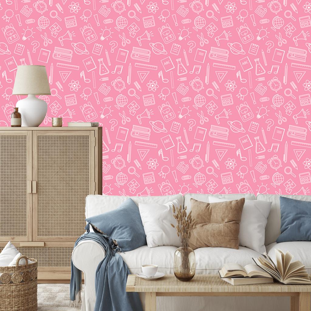 Wallpaper School Supplies Powder Pink for Living Room and Bedroom 50x1000