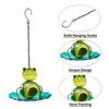 Frog Birds Feeder with Detachable Lotus Platform Tray Outside Hanging Metal Birds Feeding Station Outdoor Garden Yard Decoration