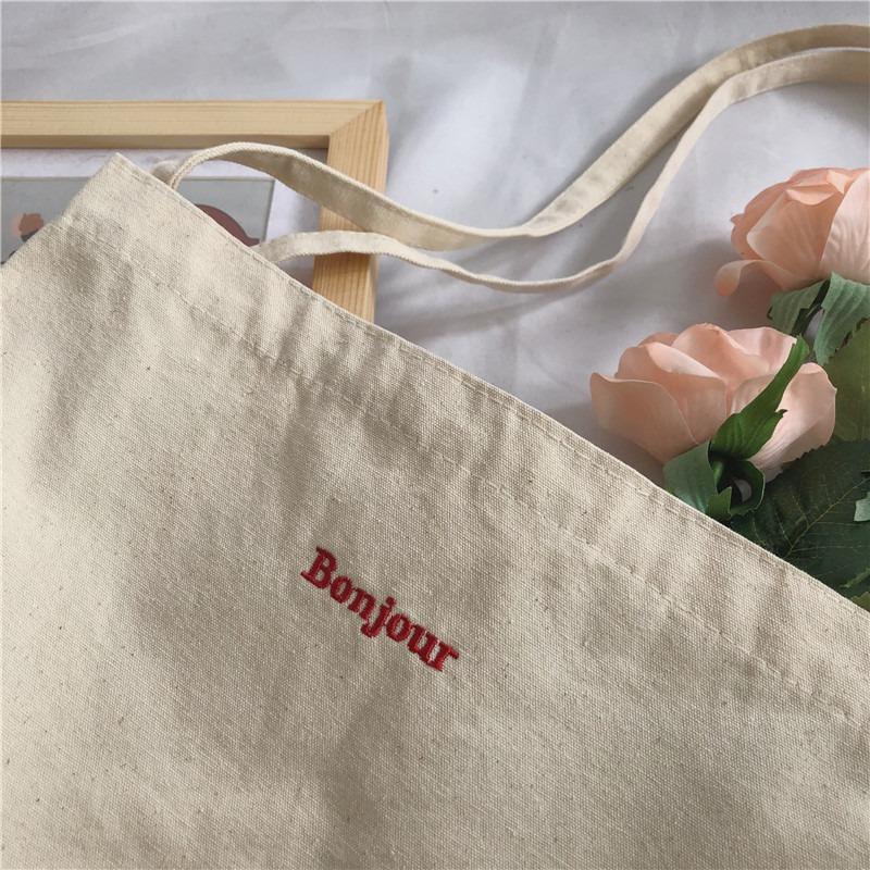Shoulder Bag Embroidered Canvas Bag Capacity Shopping Cloth Bag Portable Simple and Fashionable