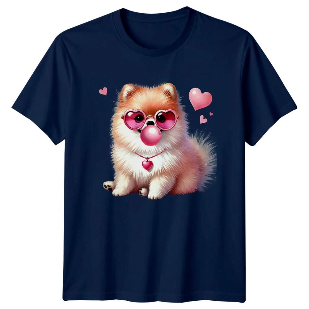 Pomeranian Dog Heart Glasses Bubble Gum Animals Dogs Unisexs TShirt Unisexs Tee