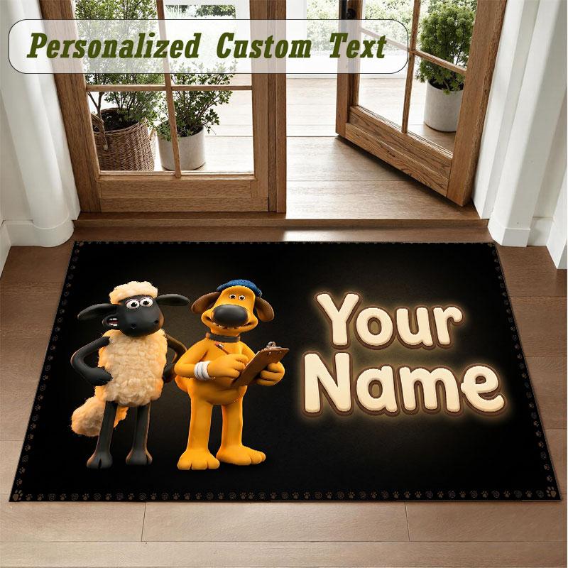 Crystal Velvet Square Rug Custom NameShaun the Sheep Pattern Non Slip Home Floor Decor Rug