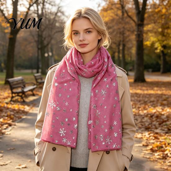 Feiertags-Accessoire Glitzernd Funkelnd Folien-Schneeflocken-Print Schal für Damen, Weihnachten Warm Hals-Thema Schal Wickel, Herbst Winter Leicht