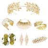 PESENAR Greek Goddess Costume Accessories Set Cleopatra for Women Golden Laurel Leaf Crown Headband Waist Leaf Dangle Earring