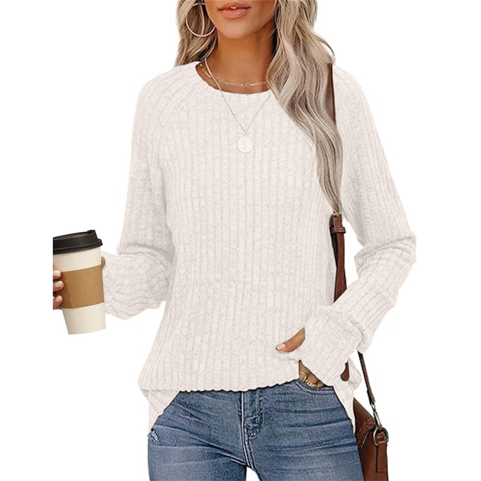 

Свитшоты для женщин с длинным рукавом и круглым вырезом, пуловер, повседневная однотонная туника с отверстием для большого пальца S бежевый