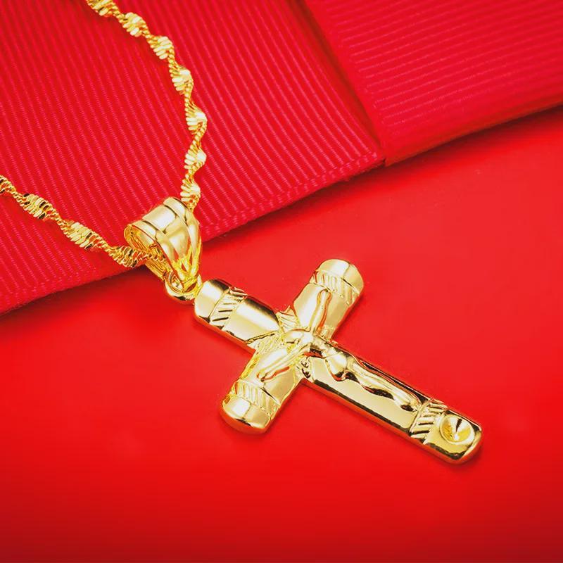 Vintage Gold Sand Cross Pendant Necklace for Men & Women - Copper Imitation Gold, Perfect for Couples, New Trendy Accessory
