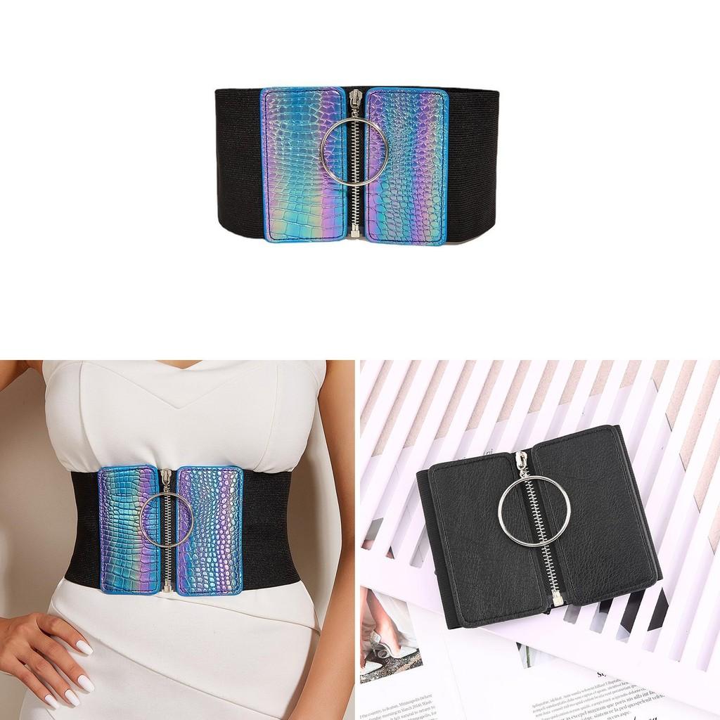 Ladies Wide Elastic Waist Belt With Zipper Ring Design Stylish Accessory For Casual Wear