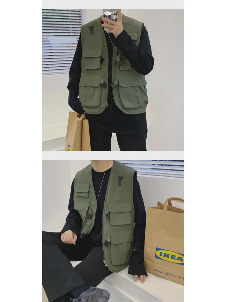 Men's Japanese Functional Outdoor Vest with Multi-Pocket Design