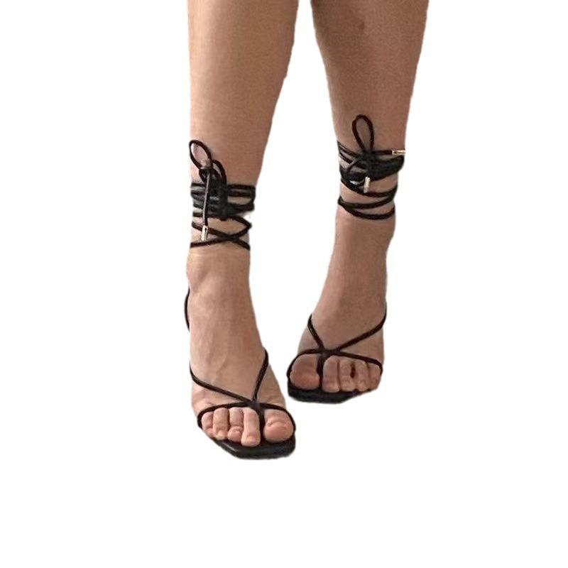 Large size summer women's shoes European and American square toes simple straps Roman high heels women cool