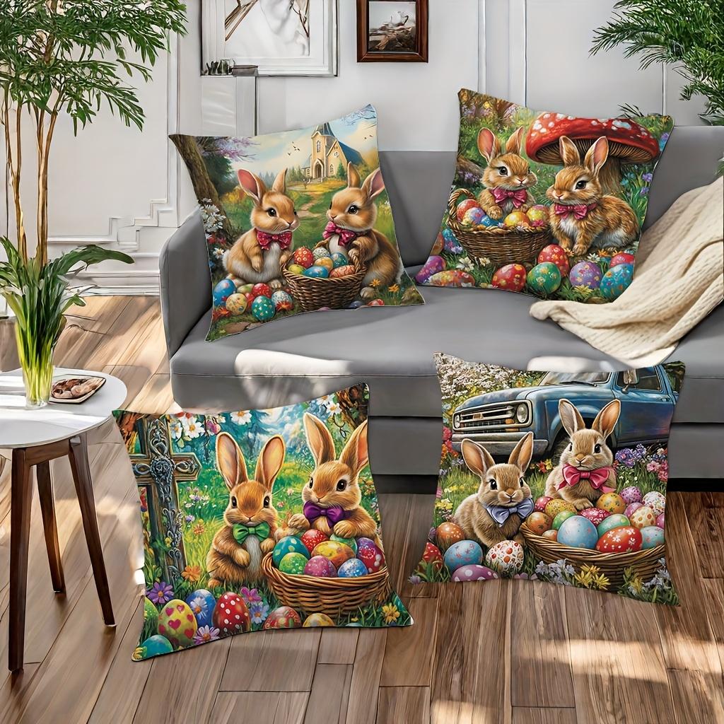 4-piece Easter Theme Pillowcase Set, Suitable for Sofa, Car, and Bedroom Decoration, Insert Not Included