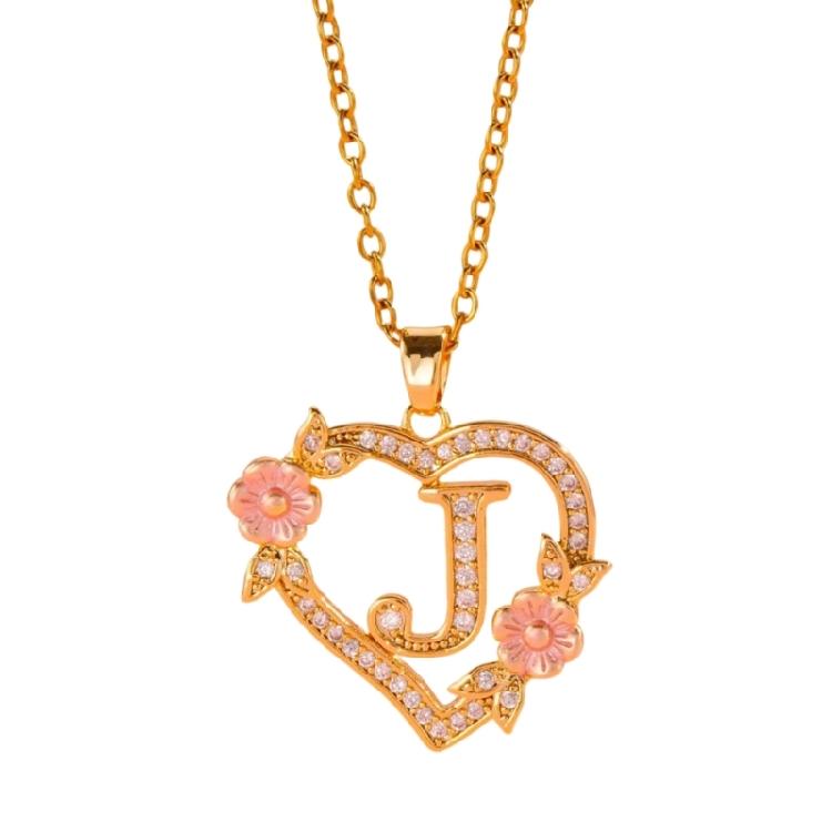 Delicate Brass Initial Necklace With Floral Heart Cutout Design Adjustable Chain Lightweight Romance Jewelry