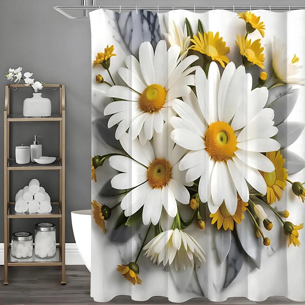 Daisy Shower Curtain, Bathroom Decorative Shower Curtain, Waterproof Shower Curtain with Hooks