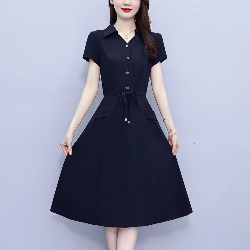 Fashion Summer Stretch Dress Elegant Slimming Midi Wrap Waist Flowy Dress