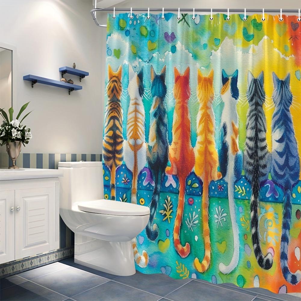 Colorful Watercolor Cat Shower Curtain With Hook 180X 180Cm, Design Shower Curtain For Teenagers Bathroom Decoration