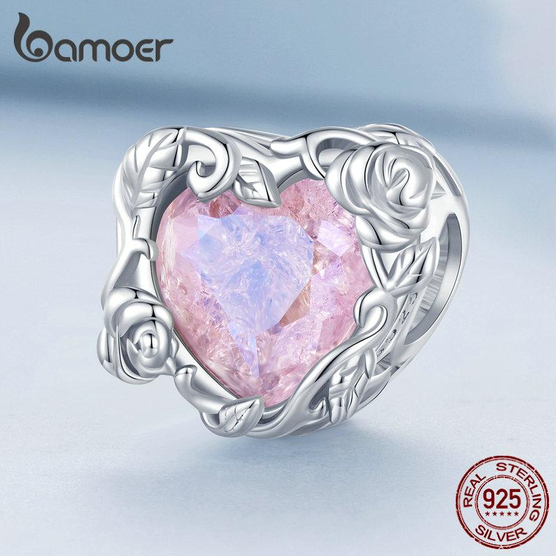 

BAMOER Стерлингового Серебра 925 пробы Спиральный Кристалл Роза Подвески Бусина для Женщин Оригинальный Серебряный Браслет Изящные Ювелирные Изделия 925 silver