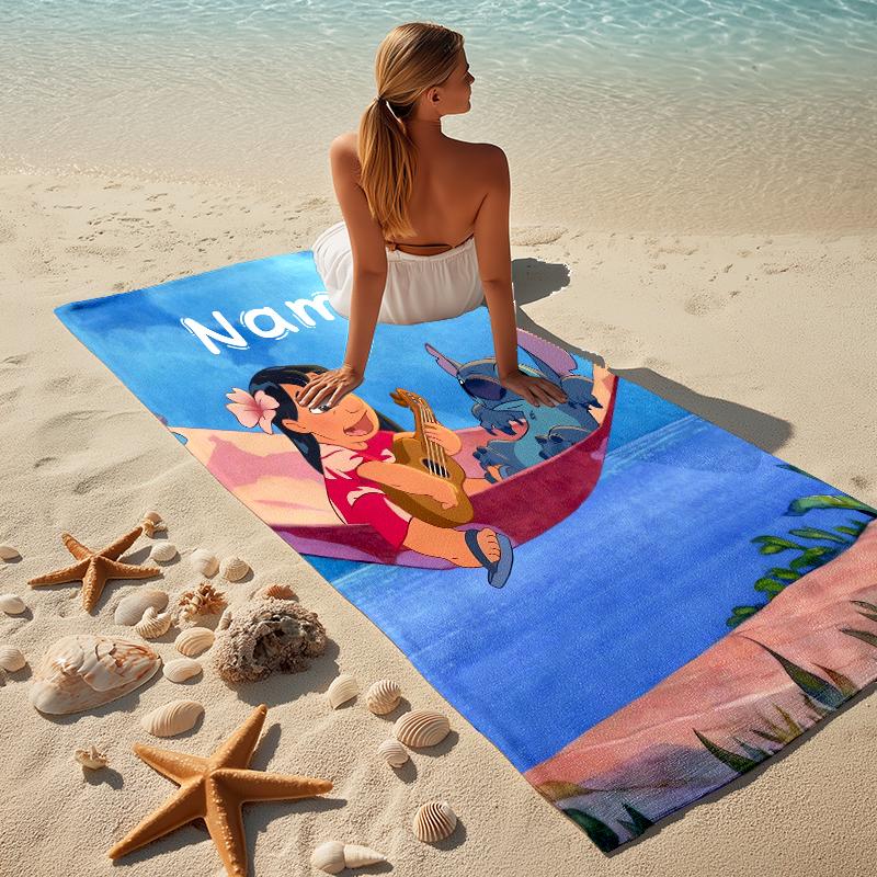 Custom Name Stitch Floral Stylish Digital Printing Beach Towel Quick‑Drying Absorbent Blanket for Beach Pool Gym Travel