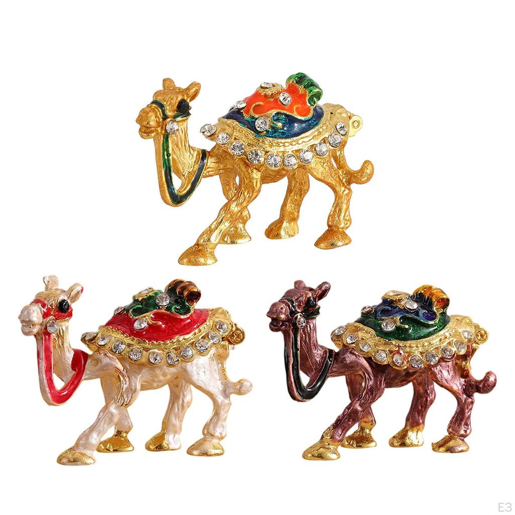 Camel Figurine Enameled Jewelry Box Case Multipurpose Alloy Art Decor Trinket Treasure