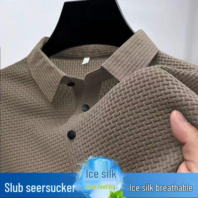 Herren Kurzarm-T-Shirt aus atmungsaktiver Eis seide, Bambus-Jacquard, Koreanischer Stil, Elastisch Übergröße, Lässiges Sommer-Top