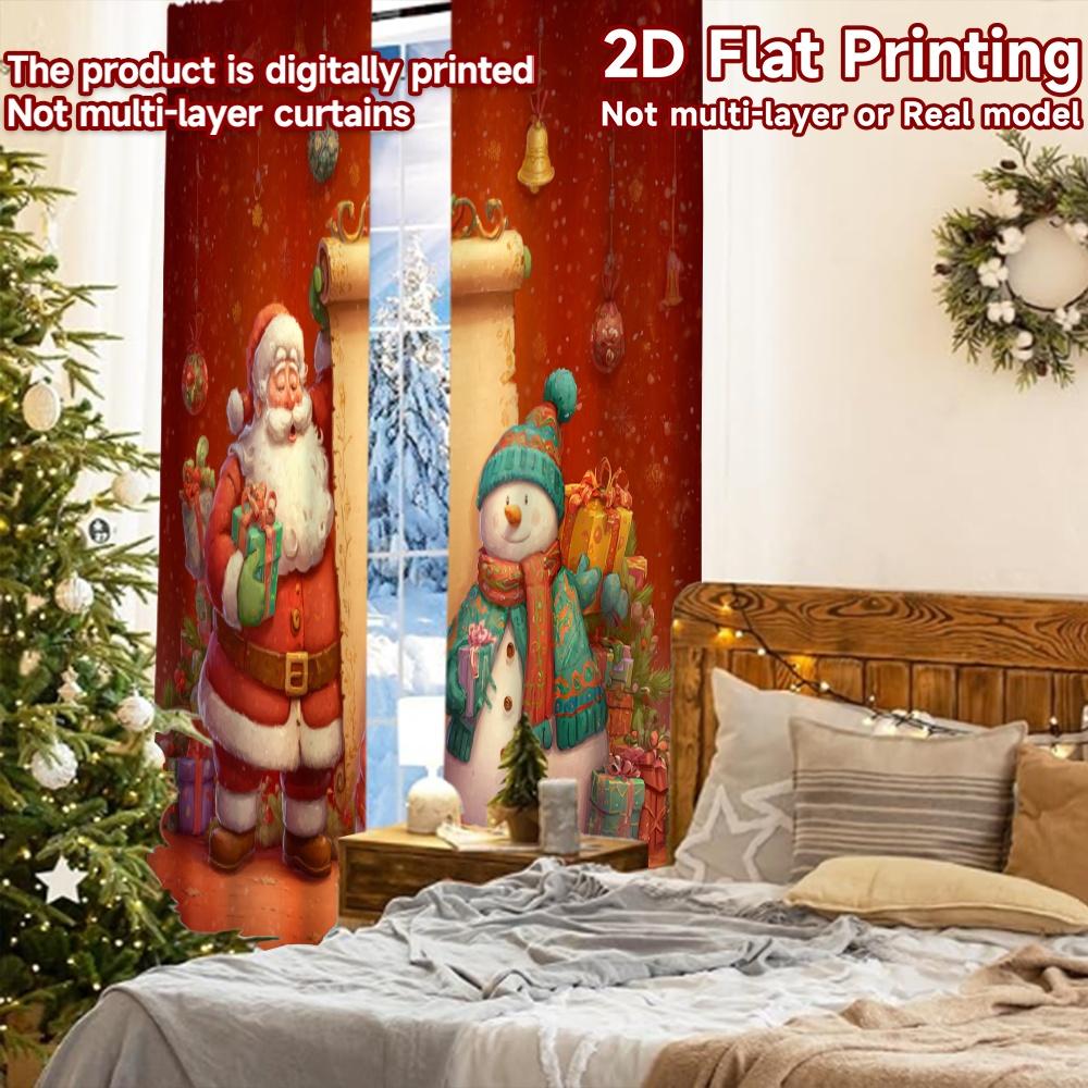 2 Stück, 2D-FLACHDRUCK Vorhänge (Ohne Stange) Weihnachtsmann Checkliste Halloween Festival Mode Vorhänge Garnvorhänge Dekorationen