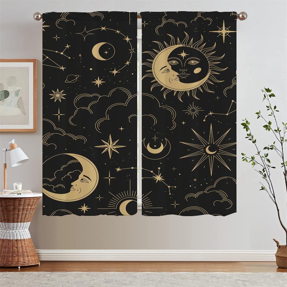 Western Mysterious Patterns Sun Moon Constellations Tulle for Living Room Decoration Short Window Curtains Home Blackout Curtain