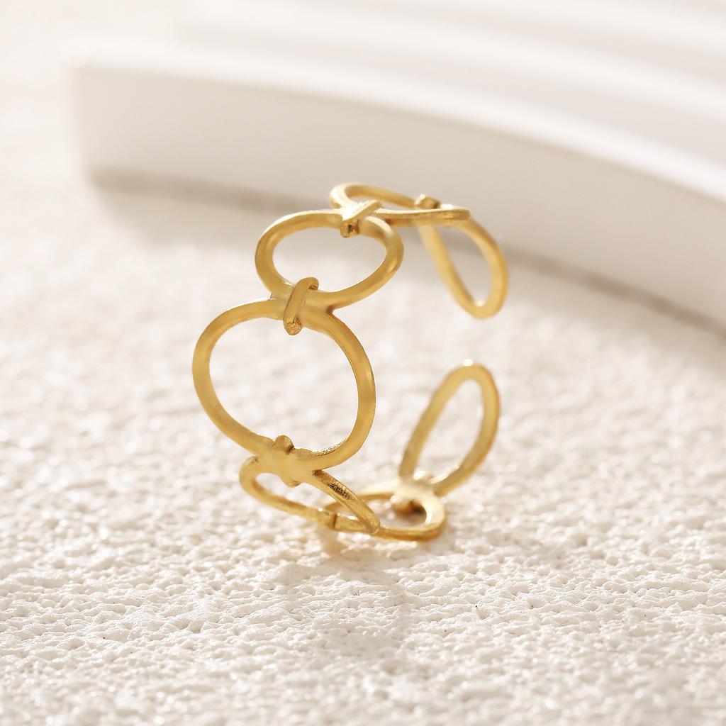 Geometric Oval Ring Stainless Steel Gold Color Women Trendy Minimalist Open Rings Zircon Gift Wholesale