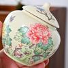 Chinese-style Ceramic Peony Tea Canister Portable and Moisture-proof Also for Candy Home Nuts Coffee Beans and Herbal Storage
