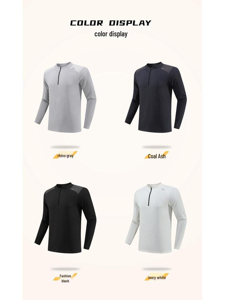 Lulu Style Men's Half-Zip Long Sleeve Quick-Dry Shirt: Breathable, Sweat-Wicking for Autumn & Winter Fitness, Cycling, Fishing, and Running.