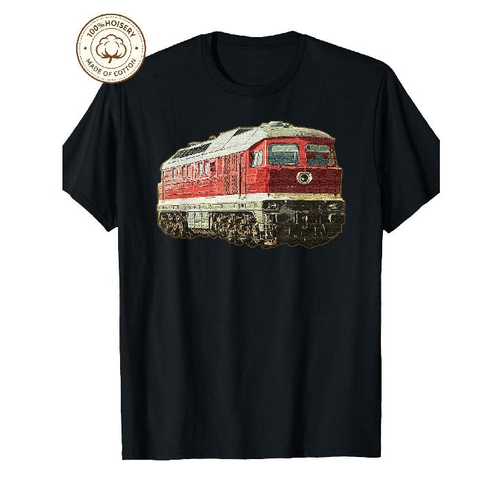 Men's Cotton T-shirt with Vintage Red Diesel Train Graphic, Short Sleeve Crew Neck Relaxed Fit for Casual Wear or Railfan Enthusiasts