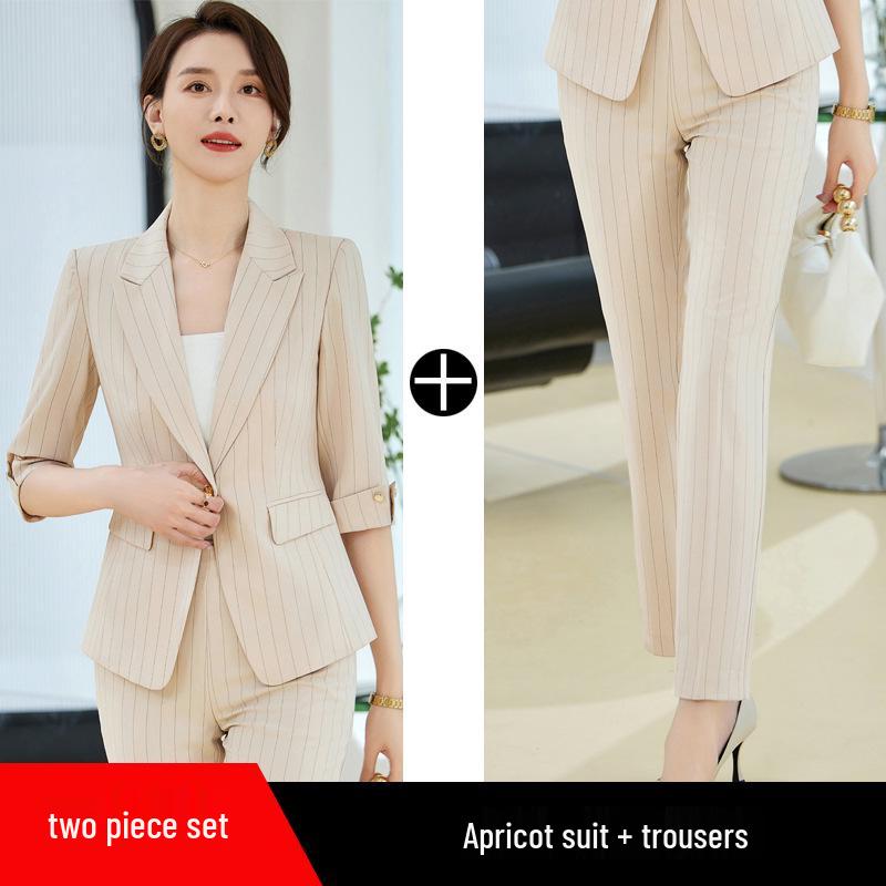 Women's White Striped Seven-Sleeve Suit Jacket - Professional Spring/Summer Fashion