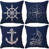 Rustic nautical pillow cover with sailboat and anchor design for sofa, car, bedroom decorative cushion cover