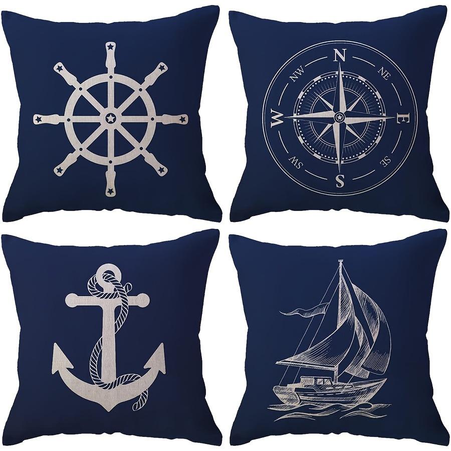 Rustic nautical pillow cover with sailboat and anchor design for sofa, car, bedroom decorative cushion cover
