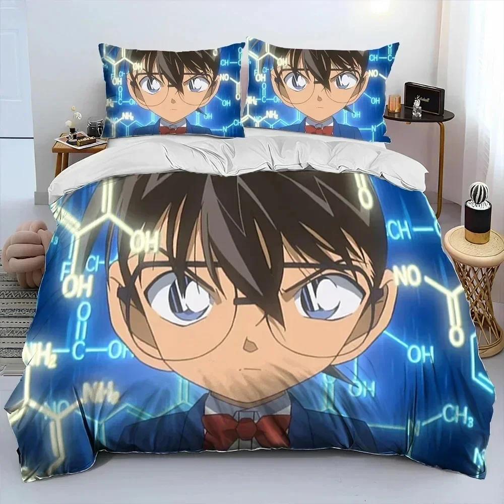 Anime Detective Conan Cartoon Bedding Set Duvet Cover Bed Set Quilt Cover Pillowcase Comforter King Queen Size Boys Adult
