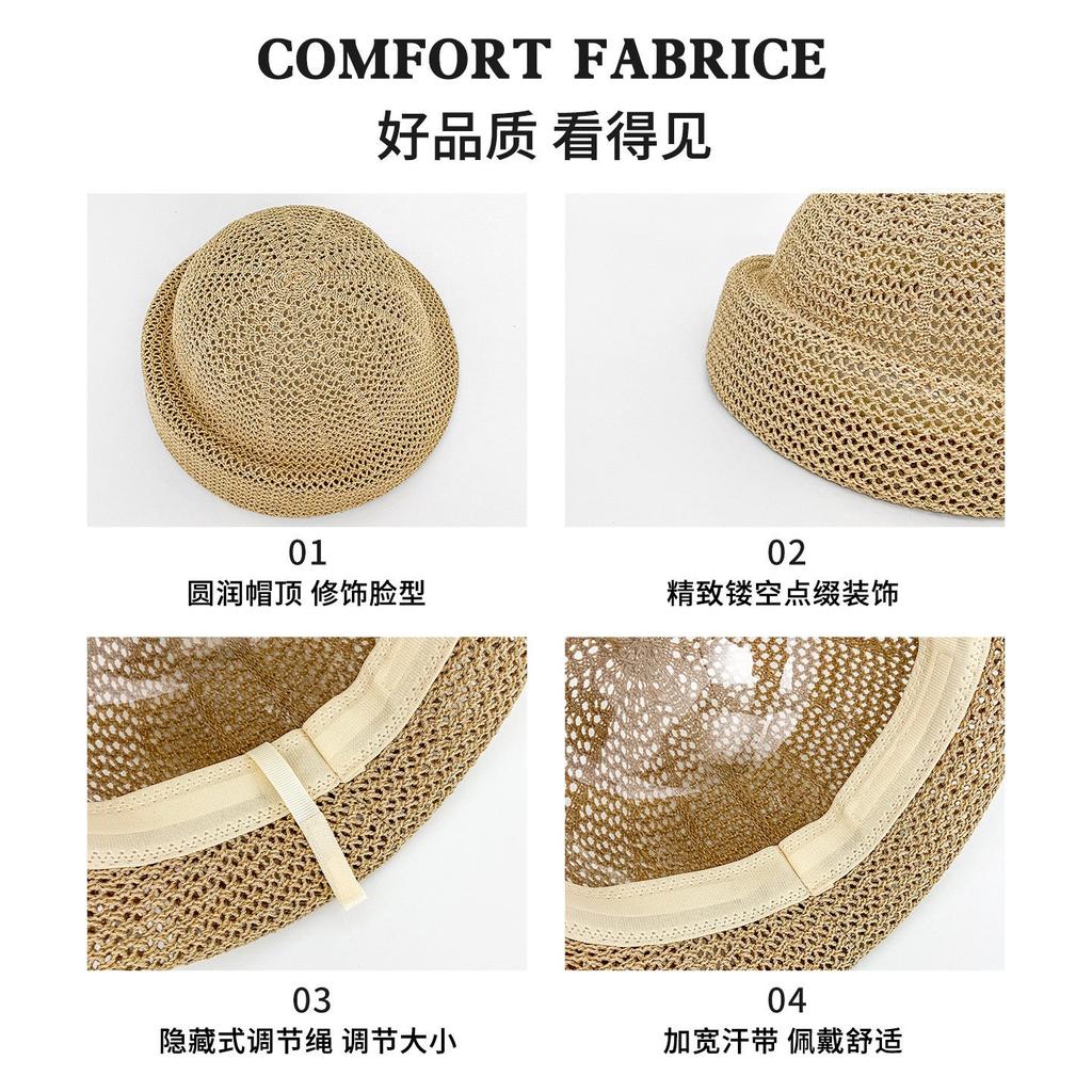 Hollow Knitted Upturned Beret Women'S Thin Breathable French Retro Elegant Temperament Foreign Thousand Gold Style Hat