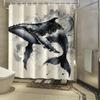 Ink Splatter Whale Illustration Shower Curtain 1Pc With 12 Hooks For Bathroom Home Decor Polyester 2D Flat Print 70.8X70.8 Inch