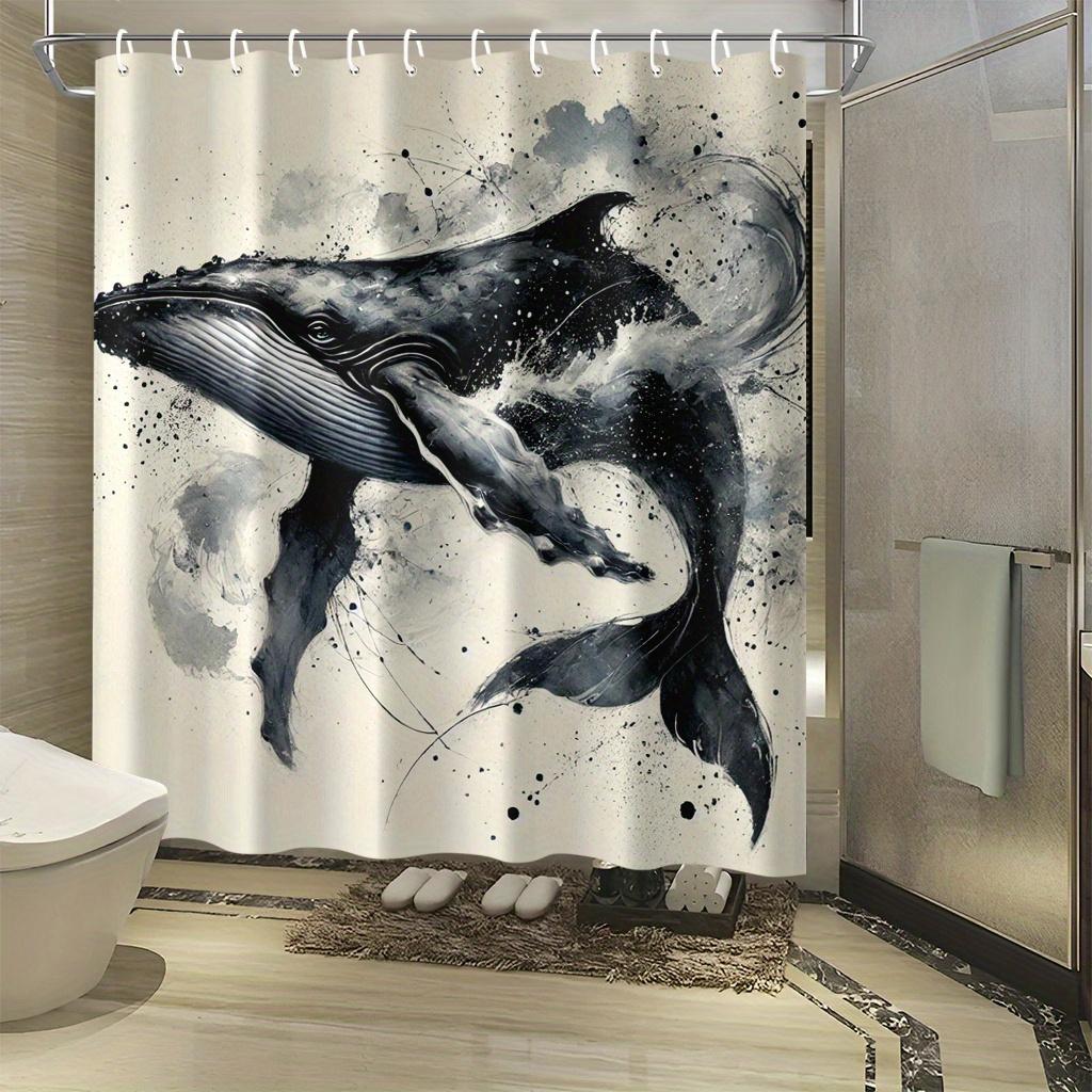 Ink Splatter Whale Illustration Shower Curtain 1Pc With 12 Hooks For Bathroom Home Decor Polyester 2D Flat Print 70.8X70.8 Inch