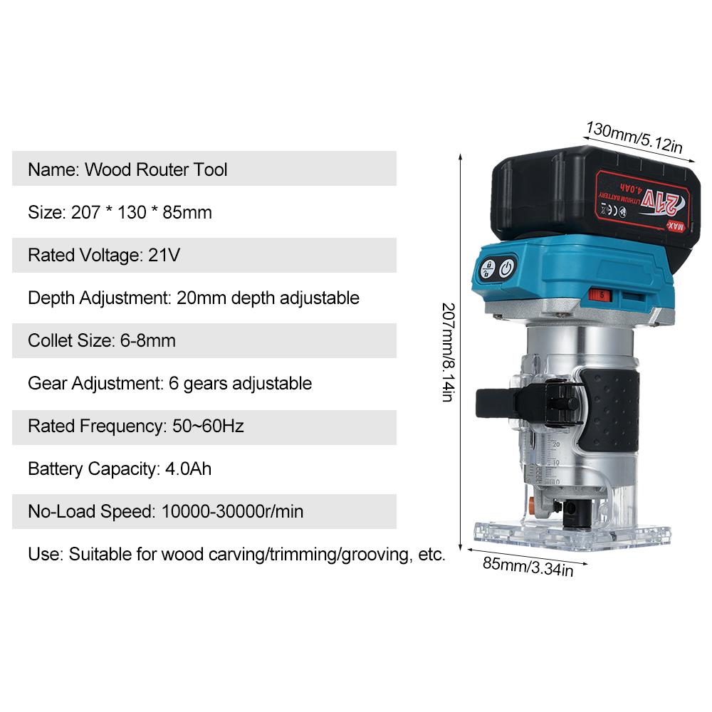 Compact Router Wood Router Tool With 2Pcs 4.0Ah Batteries 21V Brushless Portable Handheld Palm