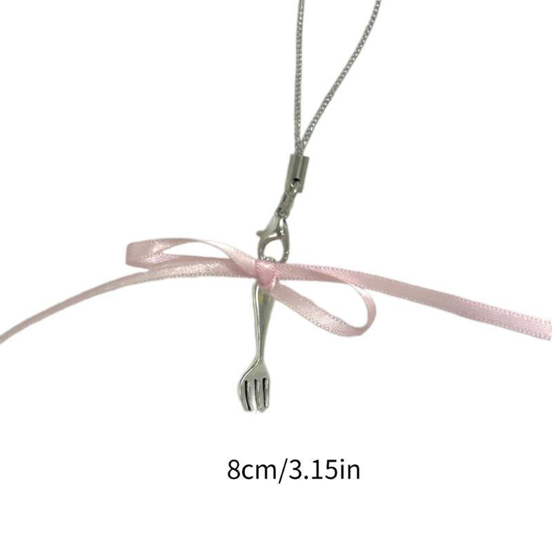 Ribbon Bowknot Phone Strap Fork Pendant Phone Chain Detachable Bows Phone Lanyard Keychain for Bag Backpack Kerying Gift