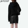 BITCED Women's Autumn/Winter Printed Black Long-Sleeved Hooded Sweatshirt